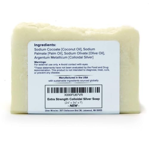 Silver Miracles Extra Strength Colloidal Silver Soap - Unscented Natural Nano Silver Face & Body Cleanser, 6.5 oz Avelisse