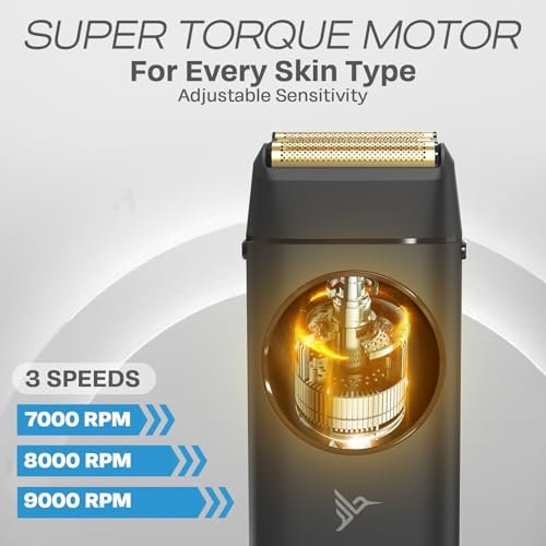 HUMMINGBIRD MK17 DualPro Foil Shaver & Beard Trimmer for Men – Gold Titanium Blades, Turbo Shaving & Torque Control, Metal Body, Digital Battery & RPM Display, Wet/Dry, USB-C & Wireless Charging Dock Avelisse