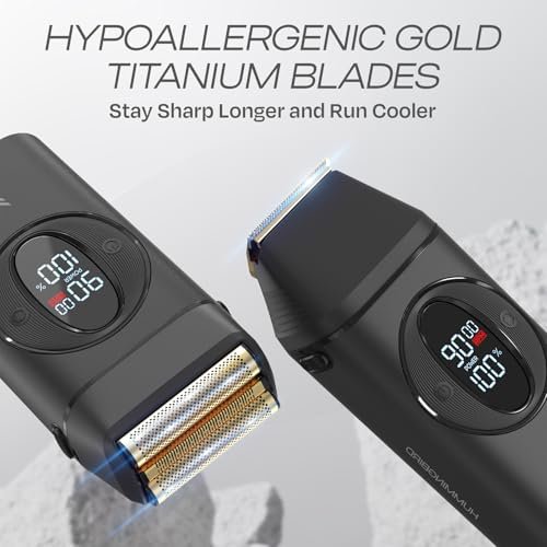 HUMMINGBIRD MK17 DualPro Foil Shaver & Beard Trimmer for Men – Gold Titanium Blades, Turbo Shaving & Torque Control, Metal Body, Digital Battery & RPM Display, Wet/Dry, USB-C & Wireless Charging Dock Avelisse