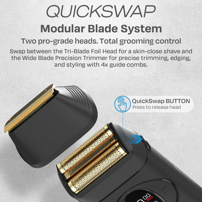 HUMMINGBIRD MK17 DualPro Foil Shaver & Beard Trimmer for Men – Gold Titanium Blades, Turbo Shaving & Torque Control, Metal Body, Digital Battery & RPM Display, Wet/Dry, USB-C & Wireless Charging Dock Avelisse