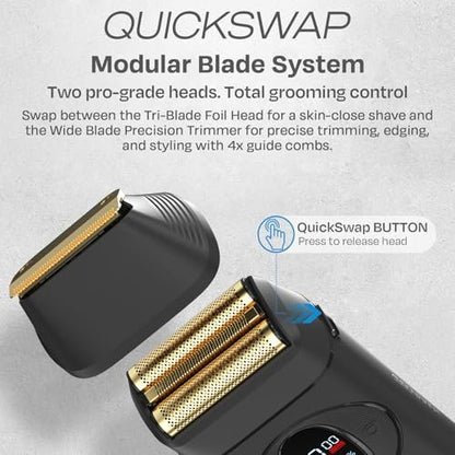 HUMMINGBIRD MK17 DualPro Foil Shaver & Beard Trimmer for Men – Gold Titanium Blades, Turbo Shaving & Torque Control, Metal Body, Digital Battery & RPM Display, Wet/Dry, USB-C & Wireless Charging Dock Avelisse
