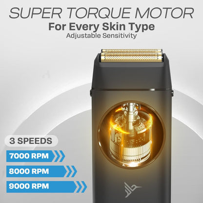 HUMMINGBIRD MK17 DualPro Foil Shaver & Beard Trimmer for Men – Gold Titanium Blades, Turbo Shaving & Torque Control, Metal Body, Digital Battery & RPM Display, Wet/Dry, USB-C & Wireless Charging Dock Avelisse