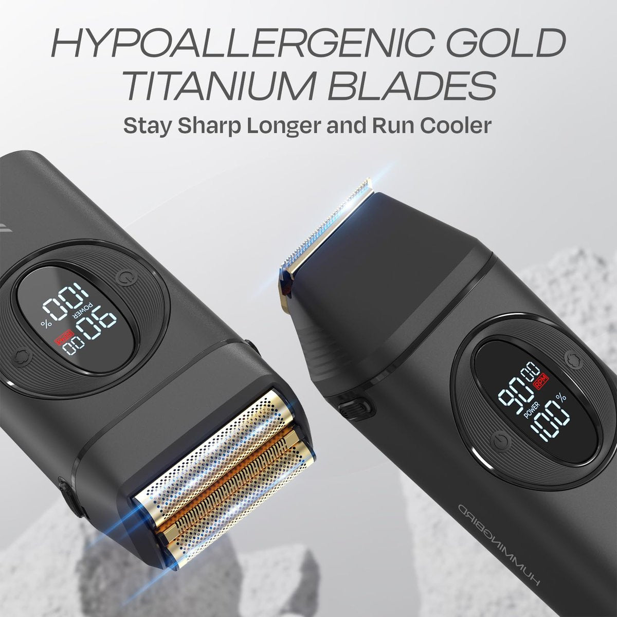 HUMMINGBIRD MK17 DualPro Foil Shaver & Beard Trimmer for Men – Gold Titanium Blades, Turbo Shaving & Torque Control, Metal Body, Digital Battery & RPM Display, Wet/Dry, USB-C & Wireless Charging Dock Avelisse