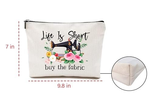 Life Is Short Buy The Fabric Makeup Bag – Sewing Cosmetic Pouch for Women Quilters and Crafters - görsel 4