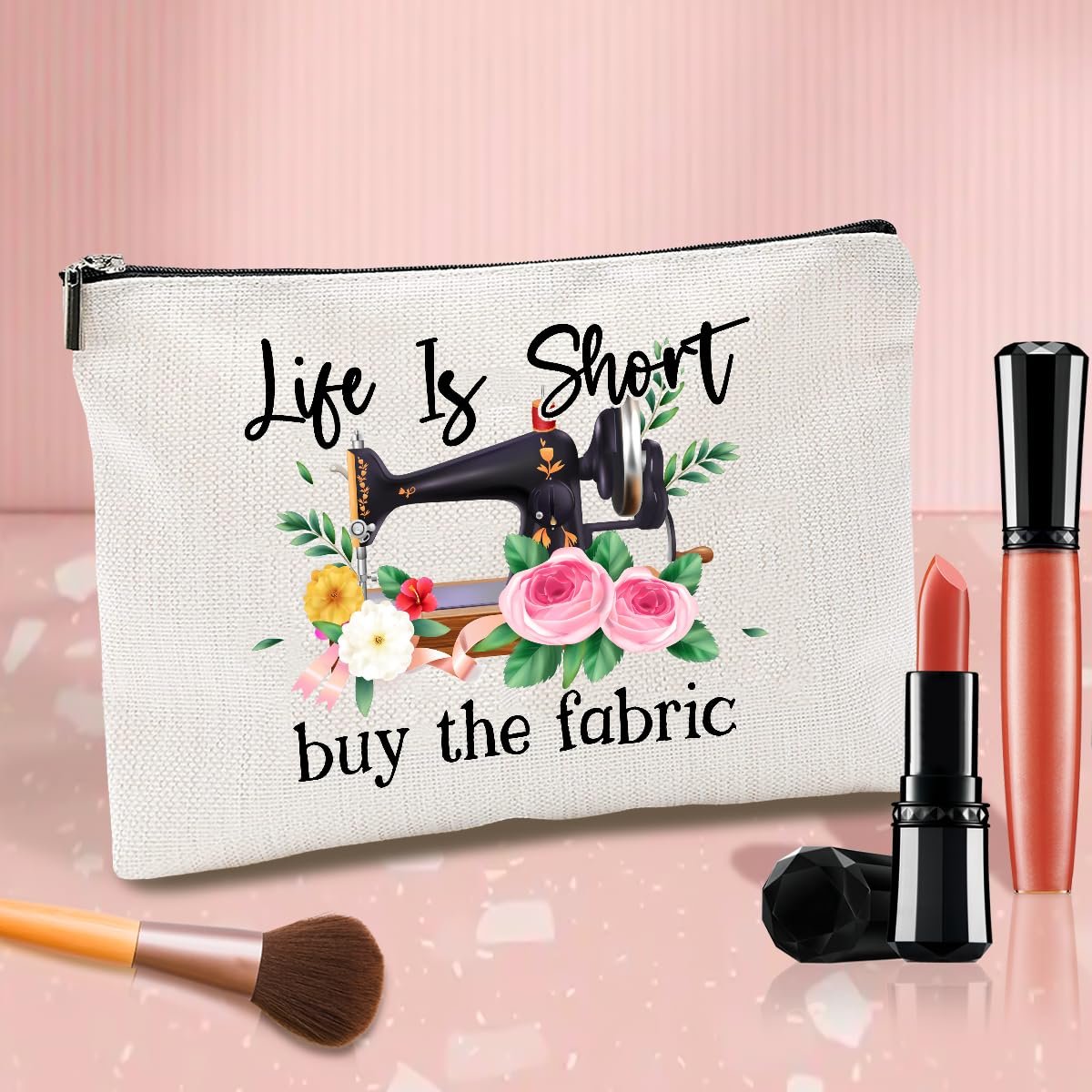 Life Is Short Buy The Fabric Makeup Bag – Sewing Cosmetic Pouch for Women Quilters and Crafters - görsel 5