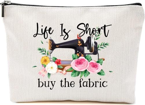 Life Is Short Buy The Fabric Makeup Bag – Sewing Cosmetic Pouch for Women Quilters and Crafters - görsel 2