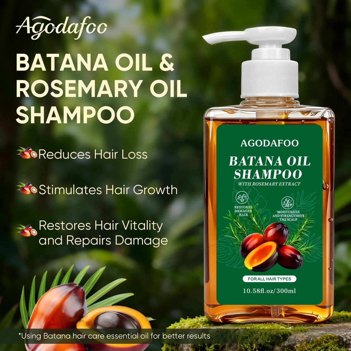 Batana Oil & Rosemary Shampoo for Hair Growth – Reduces Hair Loss, Restores Vitality, Stimulates Regrowth for Men & Women (10.58 fl oz) - görsel 3