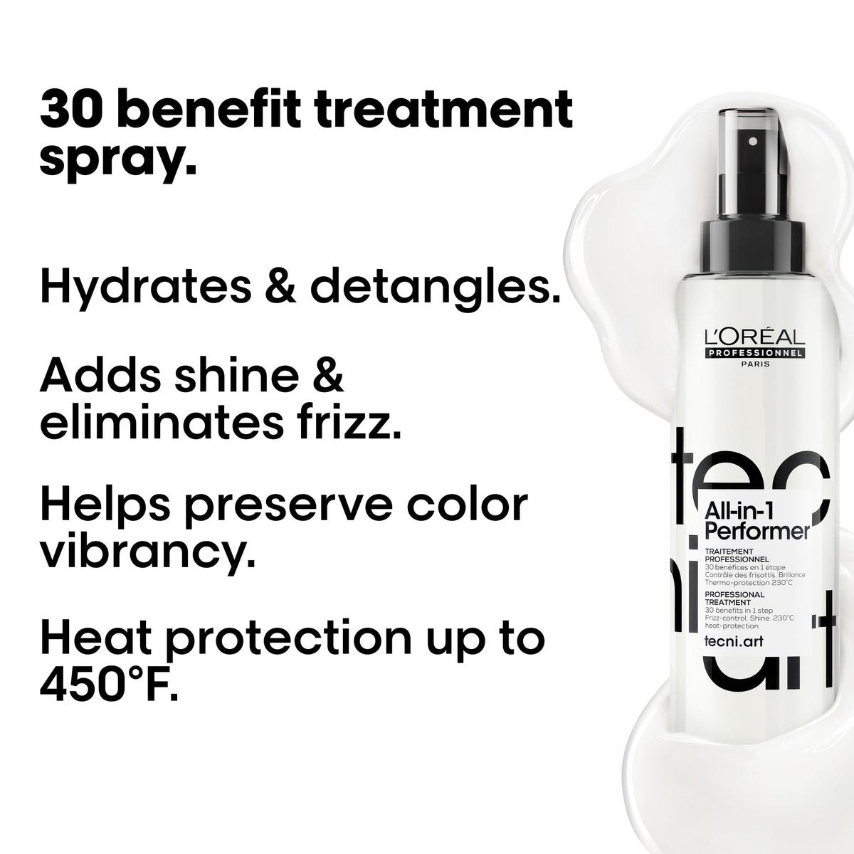 L'Oréal Professionnel Tecni.art All-in-1 Performer Styling Treatment Spray – 30 Benefits in 1, Leave-In, Heat Protection up to 450°F, Anti-Frizz, Shine, Conditioning & Detangling Avelisse
