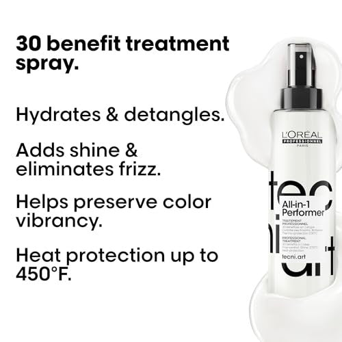 L'Oréal Professionnel Tecni.art All-in-1 Performer Styling Treatment Spray – 30 Benefits in 1, Leave-In, Heat Protection up to 450°F, Anti-Frizz, Shine, Conditioning & Detangling Avelisse