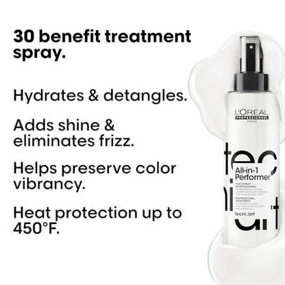 L'Oréal Professionnel Tecni.art All-in-1 Performer Styling Treatment Spray – 30 Benefits in 1, Leave-In, Heat Protection up to 450°F, Anti-Frizz, Shine, Conditioning & Detangling Avelisse