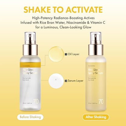 TOSOWOONG Rice Glow Spray Serum – 70% Rice Bran Water, Vitamin C, Kojic Acid, Glutathione, Hyaluronic Acid, PDRN – Hydrating All In One Face Mist for Glass Skin – Korean Skincare, 100ml Avelisse