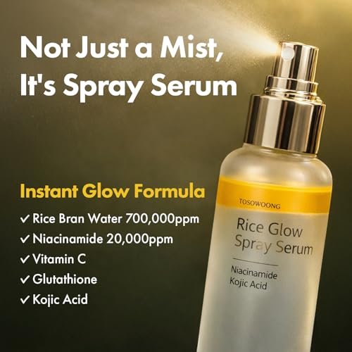TOSOWOONG Rice Glow Spray Serum – 70% Rice Bran Water, Vitamin C, Kojic Acid, Glutathione, Hyaluronic Acid, PDRN – Hydrating All In One Face Mist for Glass Skin – Korean Skincare, 100ml Avelisse