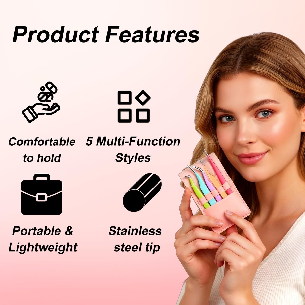 5pcs Eyelash Extension Tweezers High Precision - Straight and Curved Volume Lash Tweezers for Extensions, Crafting, Beginners - görsel 13