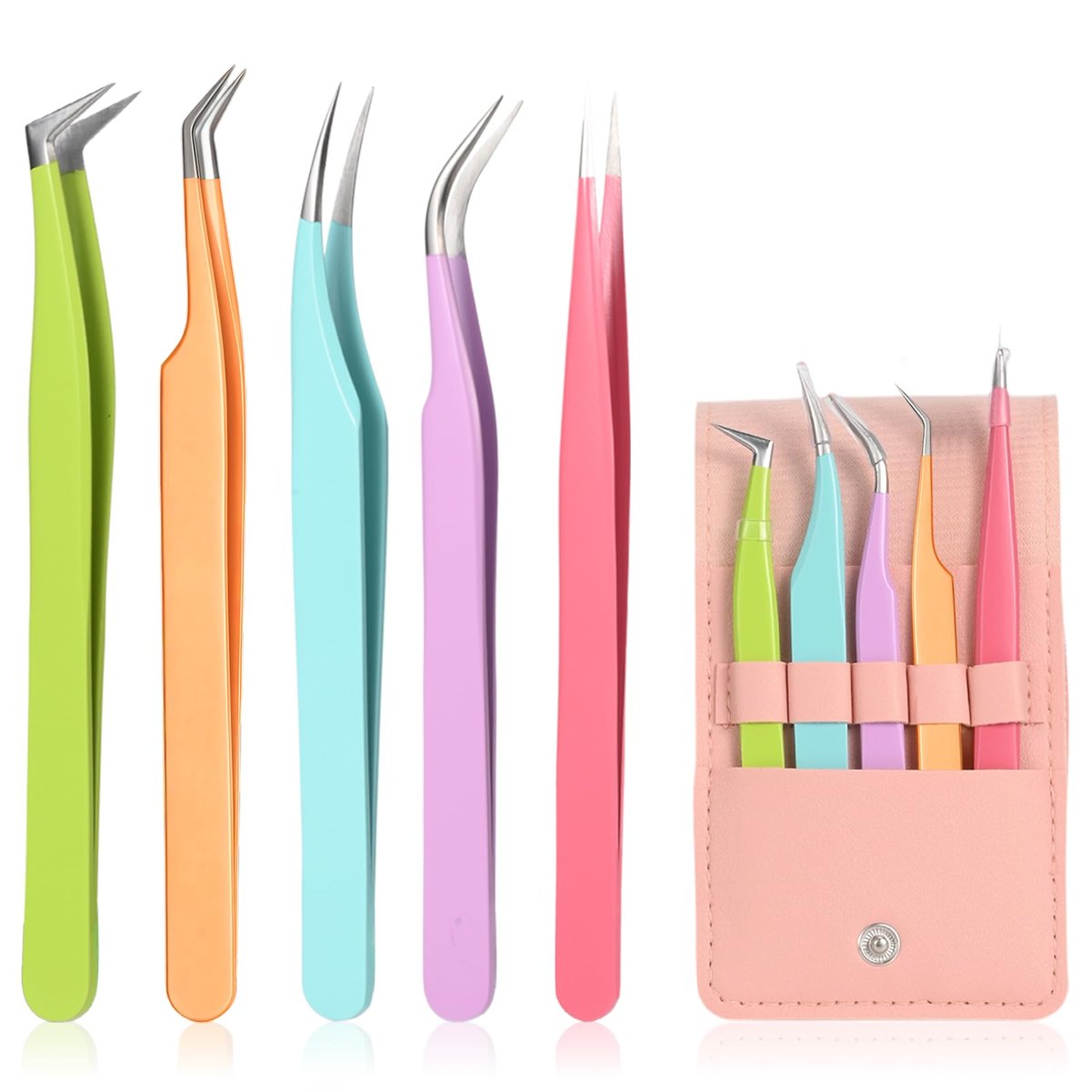5pcs Eyelash Extension Tweezers High Precision - Straight and Curved Volume Lash Tweezers for Extensions, Crafting, Beginners - görsel 1