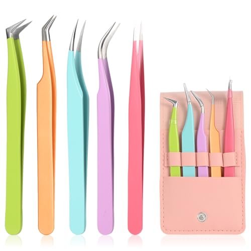 5pcs Eyelash Extension Tweezers High Precision - Straight and Curved Volume Lash Tweezers for Extensions, Crafting, Beginners - görsel 2