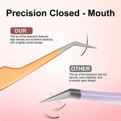 5pcs Eyelash Extension Tweezers High Precision - Straight and Curved Volume Lash Tweezers for Extensions, Crafting, Beginners
