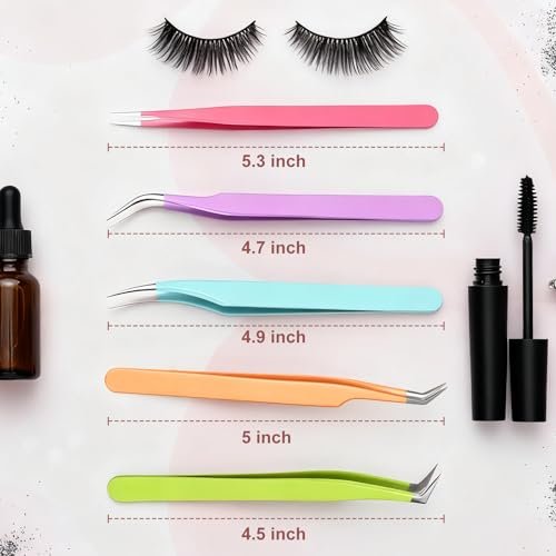 5pcs Eyelash Extension Tweezers High Precision - Straight and Curved Volume Lash Tweezers for Extensions, Crafting, Beginners - görsel 8