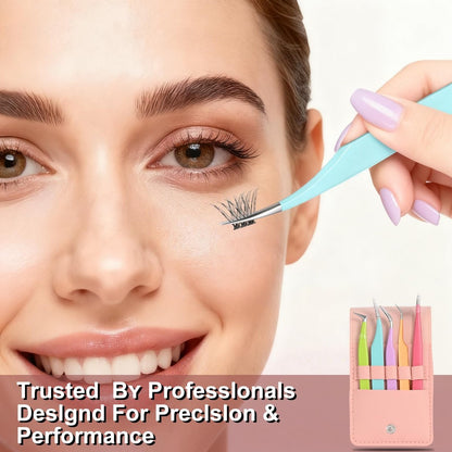 5pcs Eyelash Extension Tweezers High Precision - Straight and Curved Volume Lash Tweezers for Extensions, Crafting, Beginners