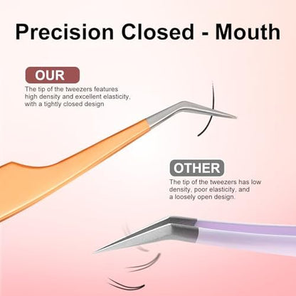 5pcs Eyelash Extension Tweezers High Precision - Straight and Curved Volume Lash Tweezers for Extensions, Crafting, Beginners