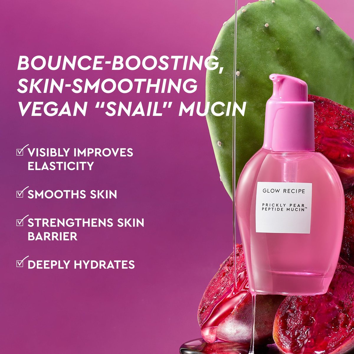 Glow Recipe Prickly Pear Peptide Mucin - Vegan "Snail" Mucin Face Serum for Hydration & Skin Barrier Repair with Pore Refining Bio-Active Peptides - Glass Skin Korean Skincare (1.35 oz) Avelisse