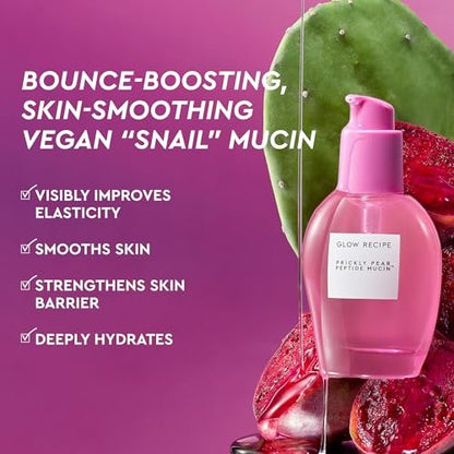 Glow Recipe Prickly Pear Peptide Mucin - Vegan "Snail" Mucin Face Serum for Hydration & Skin Barrier Repair with Pore Refining Bio-Active Peptides - Glass Skin Korean Skincare (1.35 oz) Avelisse