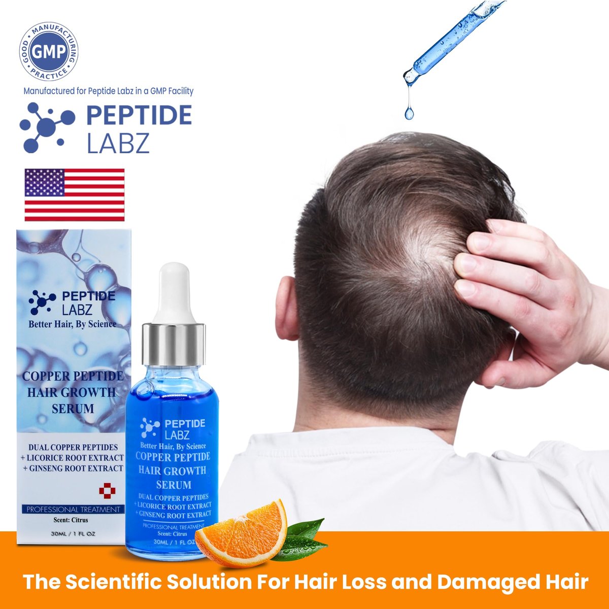 Copper Peptide Hair Serum with Copper Tripeptide-1 & Dual Peptide Complex – Licorice Root Infused – Citrus Scent – 1 fl oz Avelisse