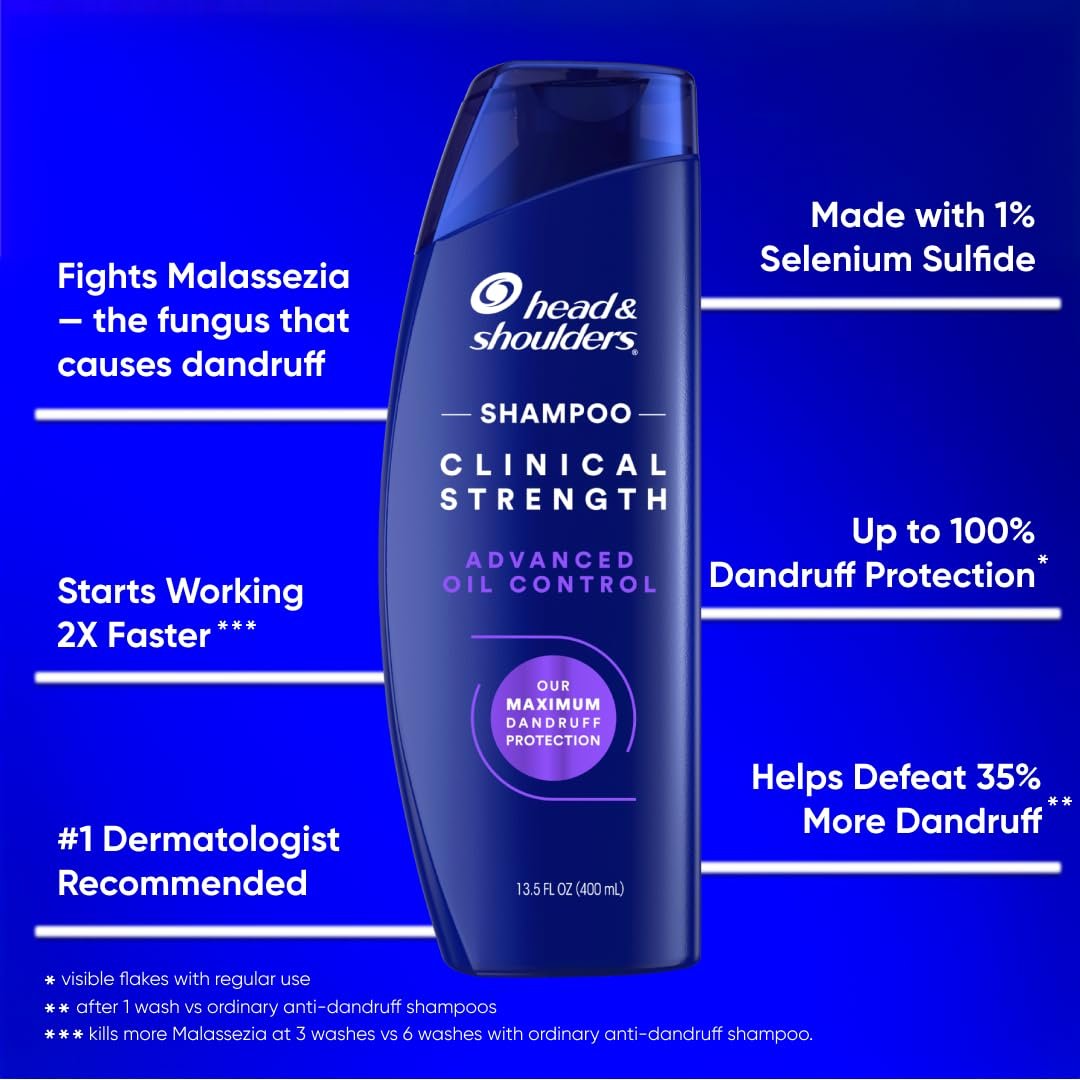 Head & Shoulders Clinical Strength Advanced Oil Control Dandruff Shampoo, Prescription-Strength Flake Protection, Citrus Scent, 13.5 Fl Oz Avelisse