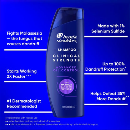 Head & Shoulders Clinical Strength Advanced Oil Control Dandruff Shampoo, Prescription-Strength Flake Protection, Citrus Scent, 13.5 Fl Oz Avelisse