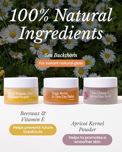 Frøya Organics The Complete Blemish System for Women – 60-Day Supply with Magic Revive & Glow Day Balm, Ultra Cleanse & Revive Face Scrub, Instant Rosacea, Acne & Redness Stopper Avelisse
