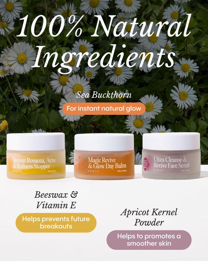 Frøya Organics The Complete Blemish System for Women – 60-Day Supply with Magic Revive & Glow Day Balm, Ultra Cleanse & Revive Face Scrub, Instant Rosacea, Acne & Redness Stopper Avelisse