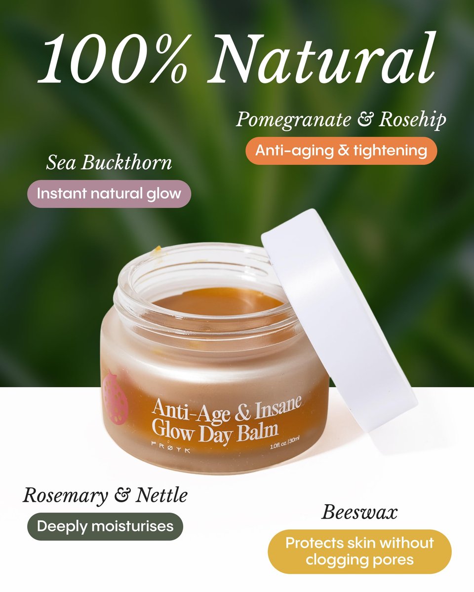 FRØYA Organics Anti-Age & Insane Glow Day Balm - Younger Skin & Instant Glow - Rosehip, Pomegranate, Sea Buckthorn, Beeswax - Water-Free Daily Moisture Balm - 30ml Avelisse