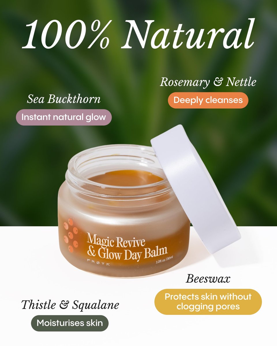 FRØYA Organics Magic Revive & Glow Day Balm - Nourishing Face Moisturizer with Sea Buckthorn & Rosehip, Water-Free Formula for Smooth, Healthy-Looking Skin, 30ml Avelisse
