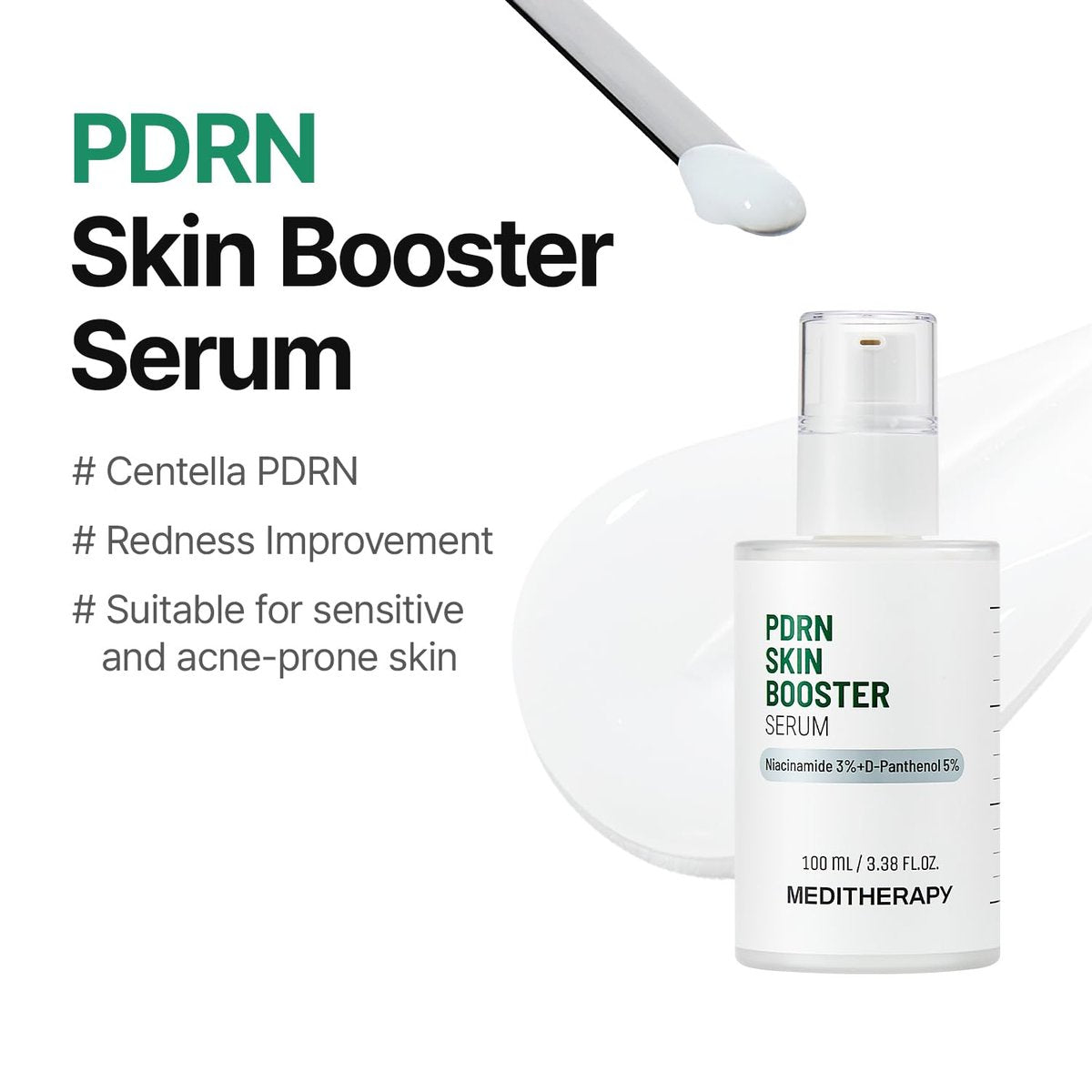 Meditherapy PDRN Skin Booster Serum – Centella PDRN & D-Panthenol for Redness Relief and Rejuvenation, Gentle Cica Facial Serum for Sensitive Care, Korean Skin Care, 100 ml (3.38 fl.oz) - görsel 3
