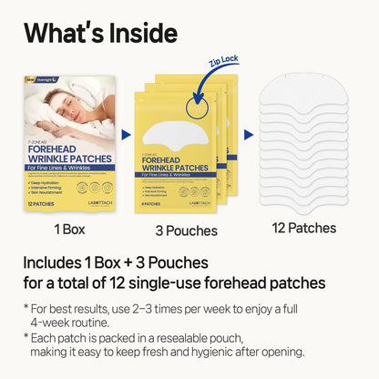 Wooshin Labottach Forehead Wrinkle Patches Overnight 12ct - Korean Hydrogel Anti Wrinkle Patches with Collagen, Hyaluronic Acid and Vitamin E for Forehead Lines Avelisse