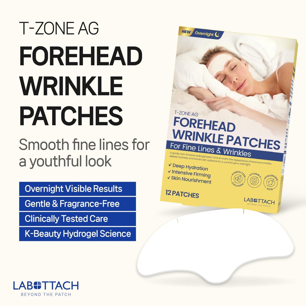 Wooshin Labottach Forehead Wrinkle Patches Overnight 12ct - Korean Hydrogel Anti Wrinkle Patches with Collagen, Hyaluronic Acid and Vitamin E for Forehead Lines Avelisse