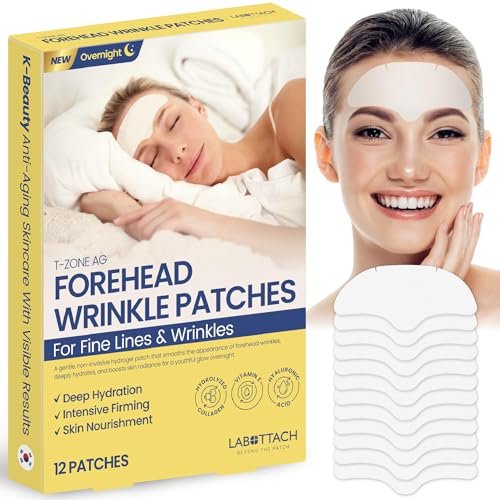 Wooshin Labottach Forehead Wrinkle Patches Overnight 12ct - Korean Hydrogel Anti Wrinkle Patches with Collagen, Hyaluronic Acid and Vitamin E for Forehead Lines Avelisse