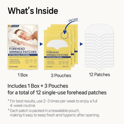 Wooshin Labottach Forehead Wrinkle Patches Overnight 12ct - Korean Hydrogel Anti Wrinkle Patches with Collagen, Hyaluronic Acid and Vitamin E for Forehead Lines Avelisse