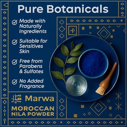 Dar Marwa Moroccan Nila Powder – 100% Pure Saharan Indigo Face, Body & Hair Mask | Brightens, Exfoliates & Evens Skin Tone | Handmade Hammam Ritual | Vegan, Detoxifying | 1.7 Oz (50g) Avelisse