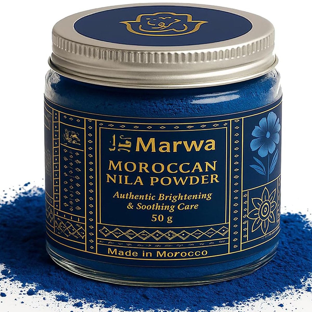 Dar Marwa Moroccan Nila Powder – 100% Pure Saharan Indigo Face, Body & Hair Mask | Brightens, Exfoliates & Evens Skin Tone | Handmade Hammam Ritual | Vegan, Detoxifying | 1.7 Oz (50g) Avelisse