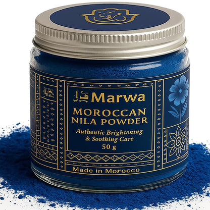 Dar Marwa Moroccan Nila Powder – 100% Pure Saharan Indigo Face, Body & Hair Mask | Brightens, Exfoliates & Evens Skin Tone | Handmade Hammam Ritual | Vegan, Detoxifying | 1.7 Oz (50g) Avelisse