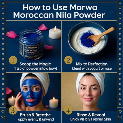 Dar Marwa Moroccan Nila Powder – 100% Pure Saharan Indigo Face, Body & Hair Mask | Brightens, Exfoliates & Evens Skin Tone | Handmade Hammam Ritual | Vegan, Detoxifying | 1.7 Oz (50g) Avelisse