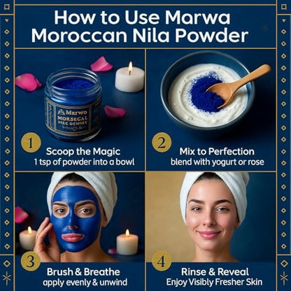 Dar Marwa Moroccan Nila Powder – 100% Pure Saharan Indigo Face, Body & Hair Mask | Brightens, Exfoliates & Evens Skin Tone | Handmade Hammam Ritual | Vegan, Detoxifying | 1.7 Oz (50g) Avelisse