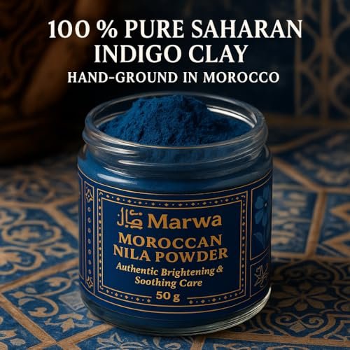 Dar Marwa Moroccan Nila Powder – 100% Pure Saharan Indigo Face, Body & Hair Mask | Brightens, Exfoliates & Evens Skin Tone | Handmade Hammam Ritual | Vegan, Detoxifying | 1.7 Oz (50g) Avelisse