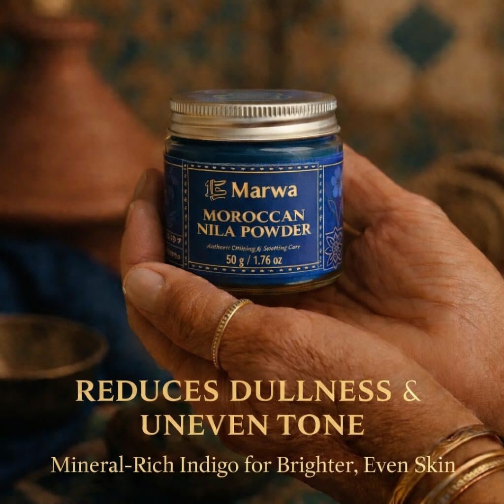 Dar Marwa Moroccan Nila Powder – 100% Pure Saharan Indigo Face, Body & Hair Mask | Brightens, Exfoliates & Evens Skin Tone | Handmade Hammam Ritual | Vegan, Detoxifying | 1.7 Oz (50g) Avelisse