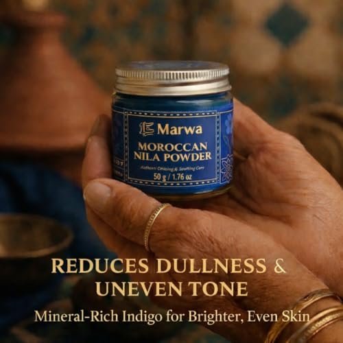 Dar Marwa Moroccan Nila Powder – 100% Pure Saharan Indigo Face, Body & Hair Mask | Brightens, Exfoliates & Evens Skin Tone | Handmade Hammam Ritual | Vegan, Detoxifying | 1.7 Oz (50g) Avelisse