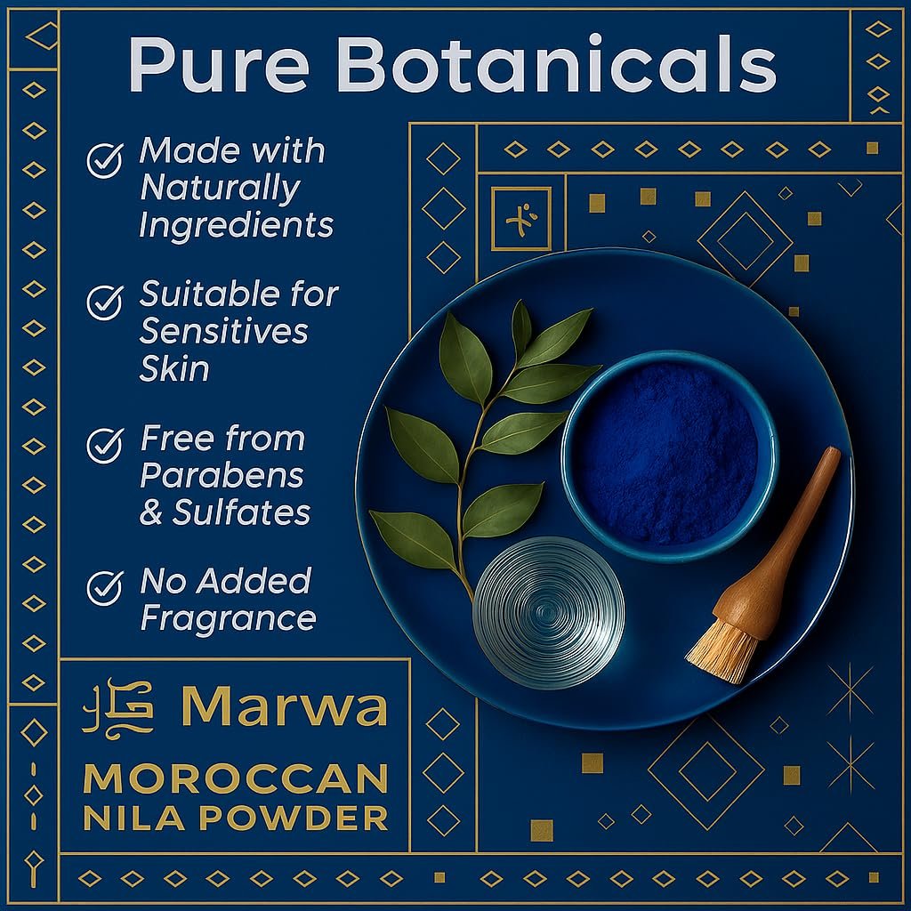 Dar Marwa Moroccan Nila Powder – 100% Pure Saharan Indigo Face, Body & Hair Mask | Brightens, Exfoliates & Evens Skin Tone | Handmade Hammam Ritual | Vegan, Detoxifying | 1.7 Oz (50g) Avelisse