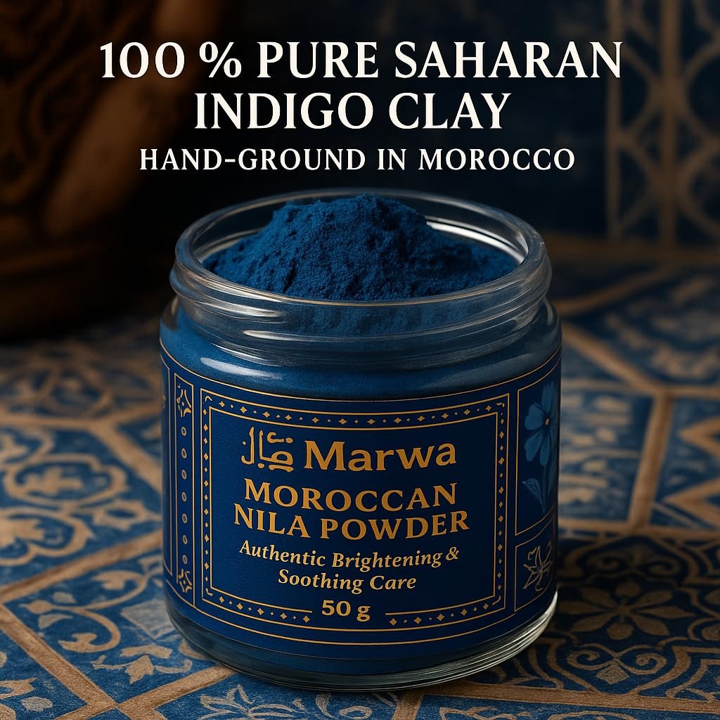 Dar Marwa Moroccan Nila Powder – 100% Pure Saharan Indigo Face, Body & Hair Mask | Brightens, Exfoliates & Evens Skin Tone | Handmade Hammam Ritual | Vegan, Detoxifying | 1.7 Oz (50g) Avelisse