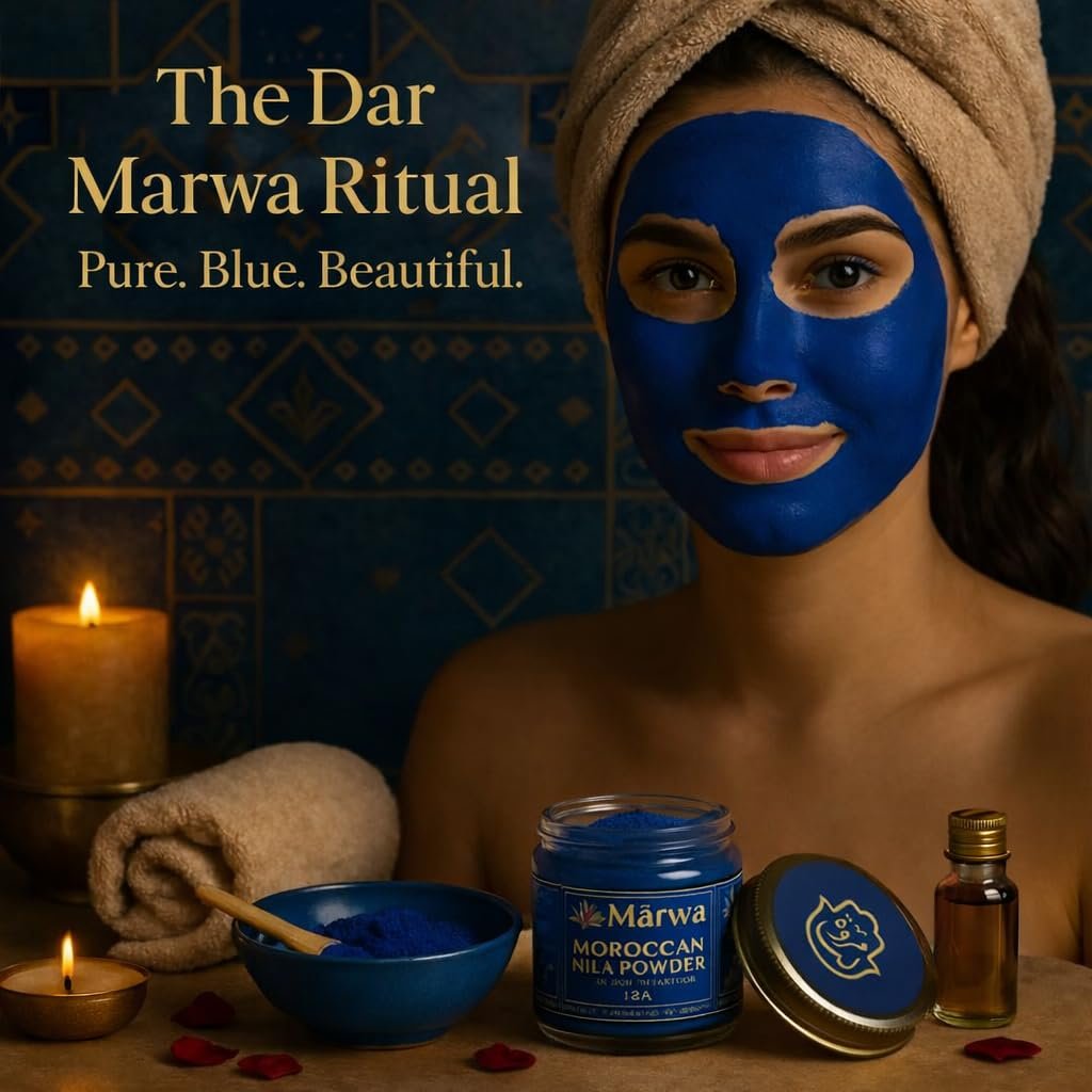 Dar Marwa Moroccan Nila Powder – 100% Pure Saharan Indigo Face, Body & Hair Mask | Brightens, Exfoliates & Evens Skin Tone | Handmade Hammam Ritual | Vegan, Detoxifying | 1.7 Oz (50g) Avelisse