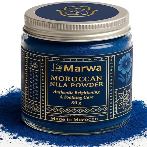 Dar Marwa Moroccan Nila Powder – 100% Pure Saharan Indigo Face, Body & Hair Mask | Brightens, Exfoliates & Evens Skin Tone | Handmade Hammam Ritual | Vegan, Detoxifying | 1.7 Oz (50g) Avelisse