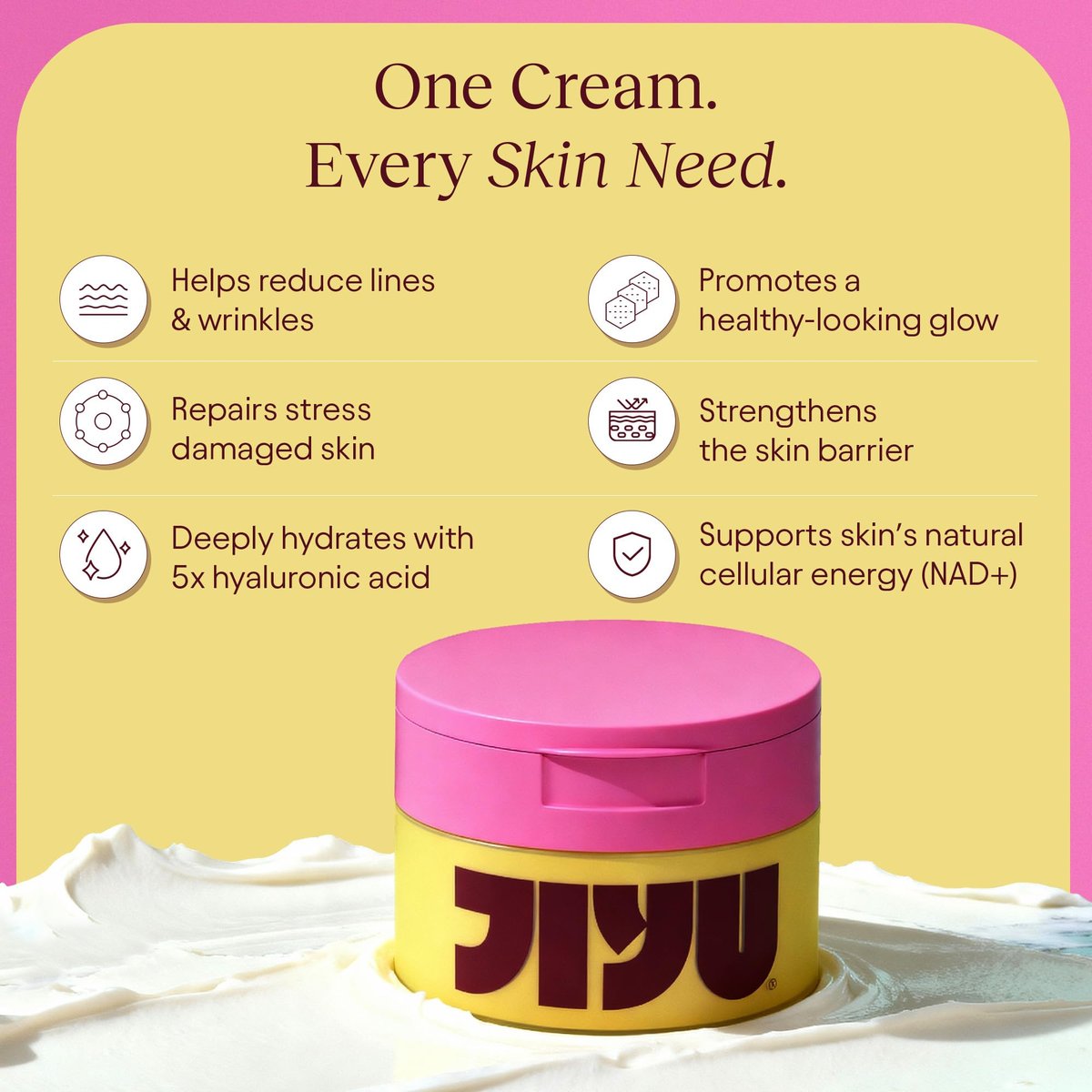 JiYu NAD+ Hydrating Face Moisturizer – Korean Anti-Aging Cream for Radiant, Firm & Smooth Skin – Deeply Hydrating & Brightening Daily Moisturizer for Face and Body, All Skin Types – 50 ml Avelisse